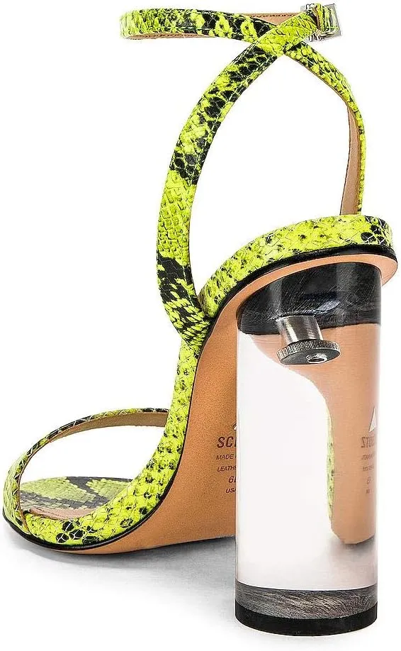 SCHUTZ Valencia Open Toe Ankle Strap Block Clear Heeled Sandals Neon Yellow