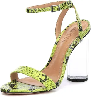 SCHUTZ Valencia Open Toe Ankle Strap Block Clear Heeled Sandals Neon Yellow