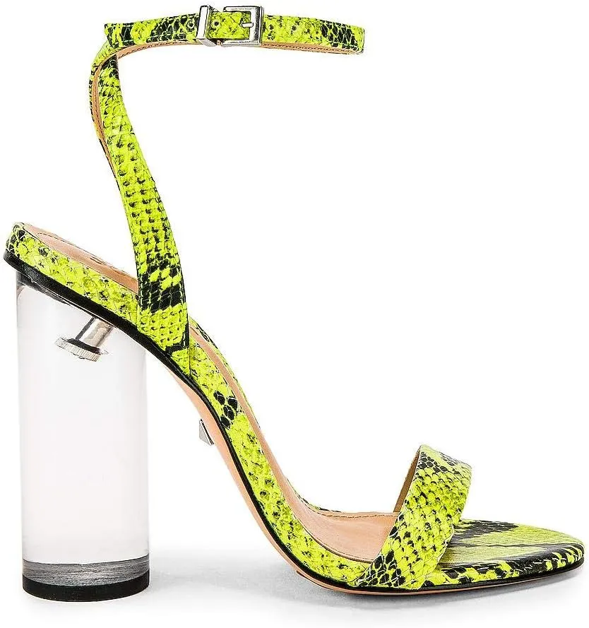 SCHUTZ Valencia Open Toe Ankle Strap Block Clear Heeled Sandals Neon Yellow