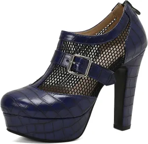 SHEMEE Women's Super High Heel Platform Pumps Block Chunky Heels Ankle Booties Buckle Pull On Dress Shoes