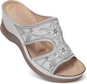 SHIBEVER Wedge Sandals For Women Dressy: Comfortable Summer - Slip On Womens Sandal