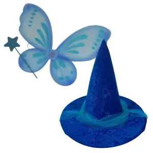 Sleeping Beauty Good Fairy Blue Merryweather Costume Hat (Wings and Wand) (Hat, Wings and Wand)