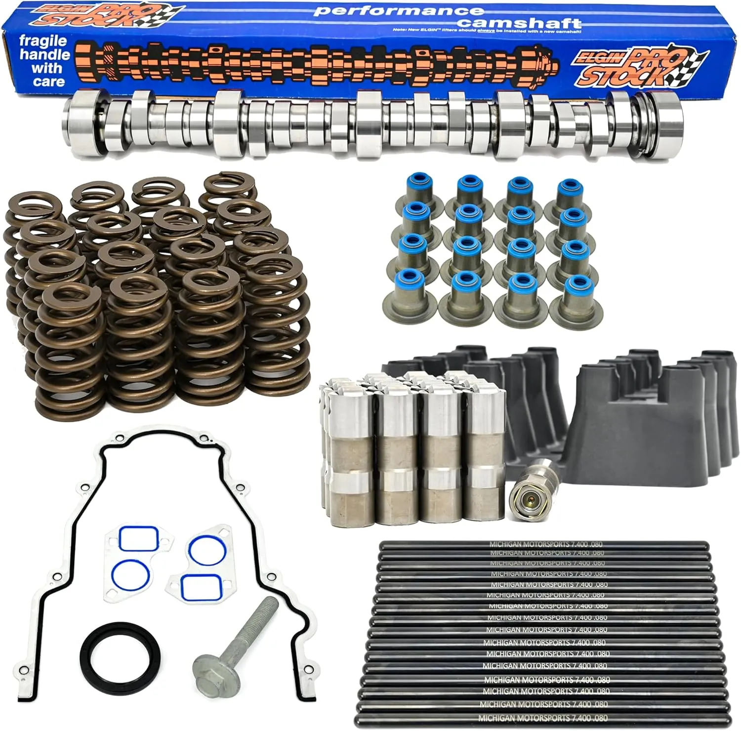 Sloppy Mechanics Stage 1.5 Camshaft the Kit Includes PAC Springs, Seals, Install Gaskets, Pushrods, Delphi Lifters and Trays 4.8 5.3 5.7 6.0 6.2 LS LS1 LS2 LQ4 LQ9 Elgin 1839-P