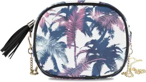 Small Crossbody Bag Exotic Palm and Tropical Plants Womens Shoulder Chain Bag PU Leather Small Purse With Tassel