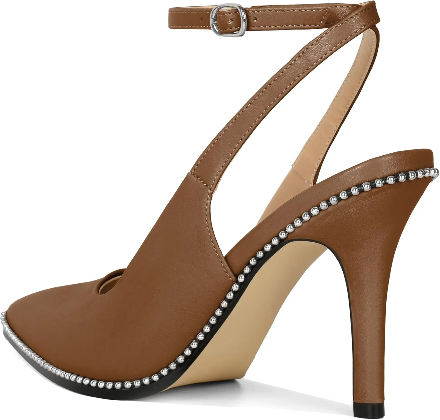 Soireelady Women Slingback High Heel Beaded Pumps Pointed Toe Stilettos Slip On Strappy Heels Ankle Strap Dress Pumps Shoes 3.5 Inches