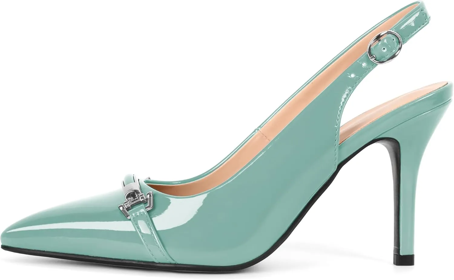 Soireelady Women's Slingback Heels Pointed Toe Stilettos High Heel Pumps Silver Buckle Strap Fashion Shoes 3.5 Inches