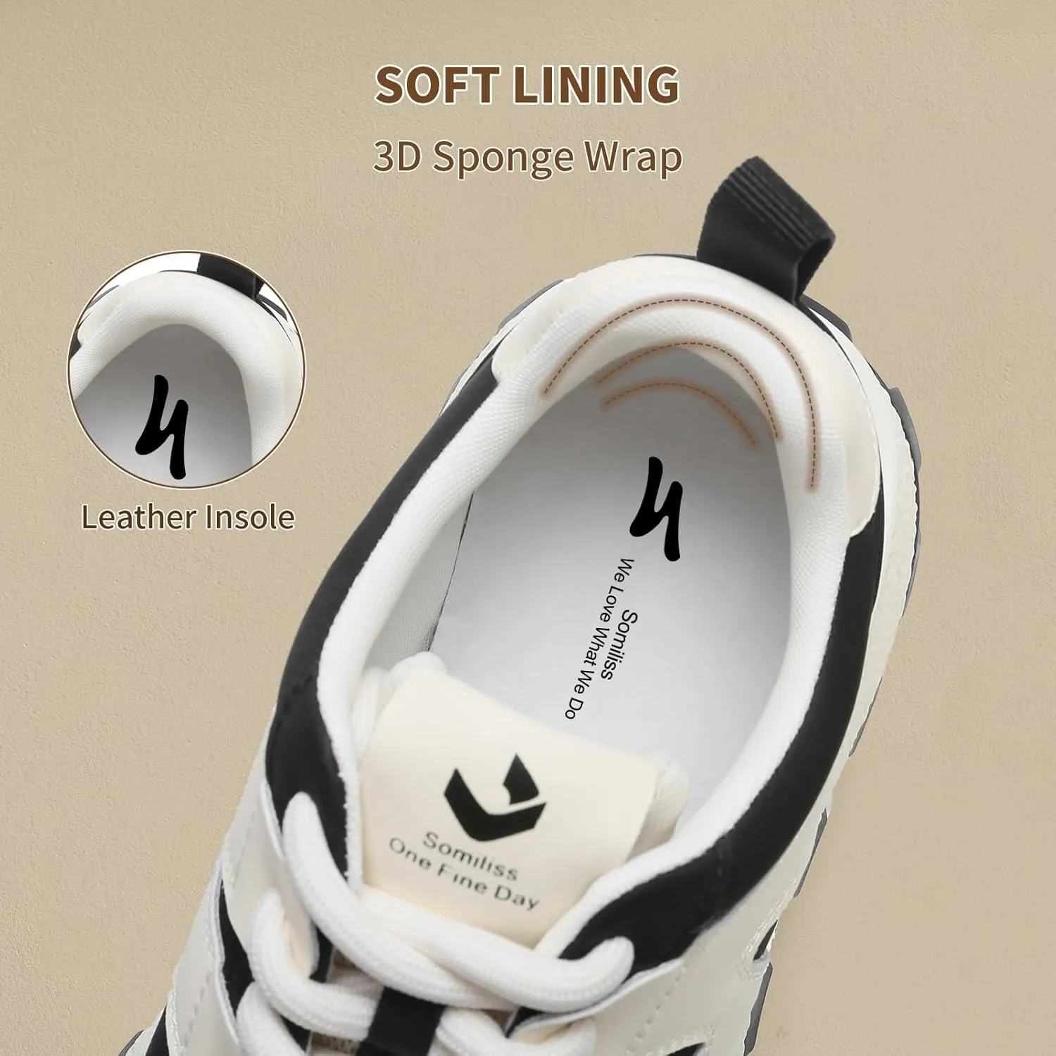 somiliss Sneakers for Women Genuine Leather Breathable Upper Patchwork Casual Non-Slip Walking Shoes Comfortable Tennis Running Shoes Womens Fashion Sneakers