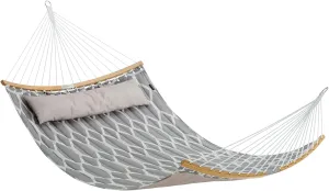 SONGMICS Quilted Hammock with Curved Bamboo Spreaders, Pillow, 78.7 x 55.1 Inches, Holds up to 495 lb, Gray and Beige Rhombus