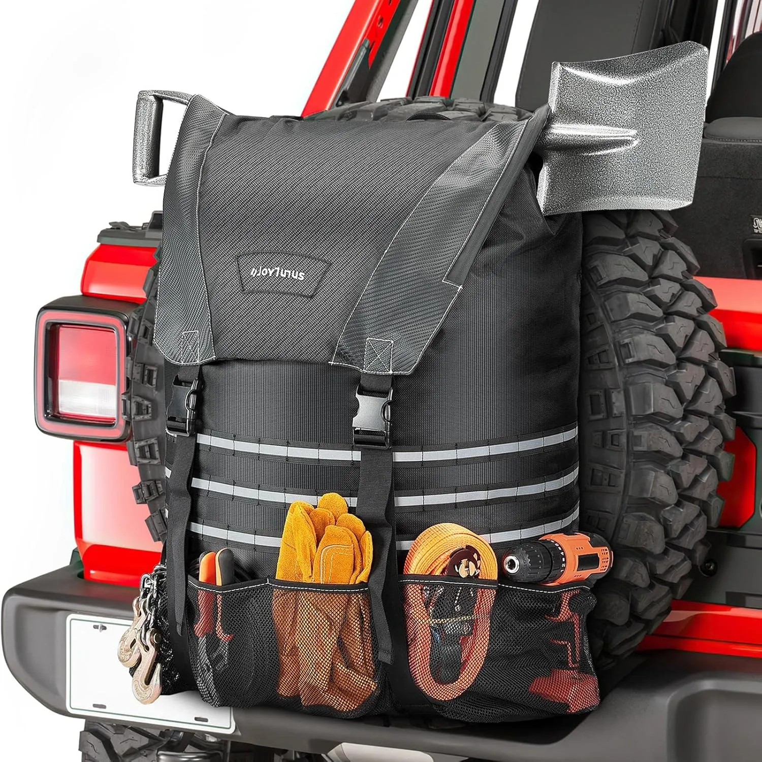Spare Tire Trash Bag, JoyTutus Upgraded Fits 40" Tire 31 Gallons Overland Series Larger Capacity Cargo Spare Tire Storage Bag for 4x4 Off-Road Camping Recovery Gear Firewood for Wrangler JK JKU JL