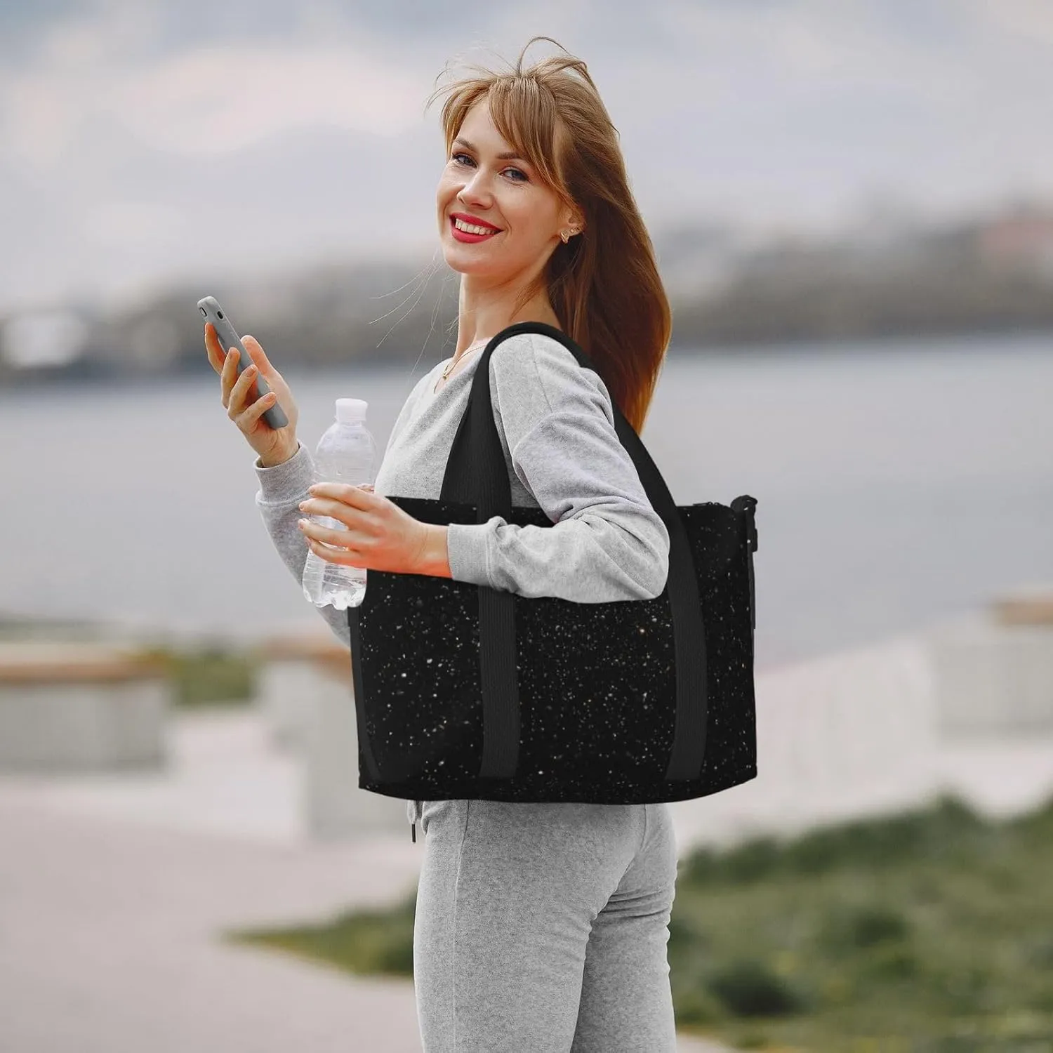 Sports Gym Bag for Women Men Travel Duffel Bag Tote black glitter Weekender Bag Canvas Carry on Overnight Bag for Travel Swimming Fitness Workout Sports Duffle Bag