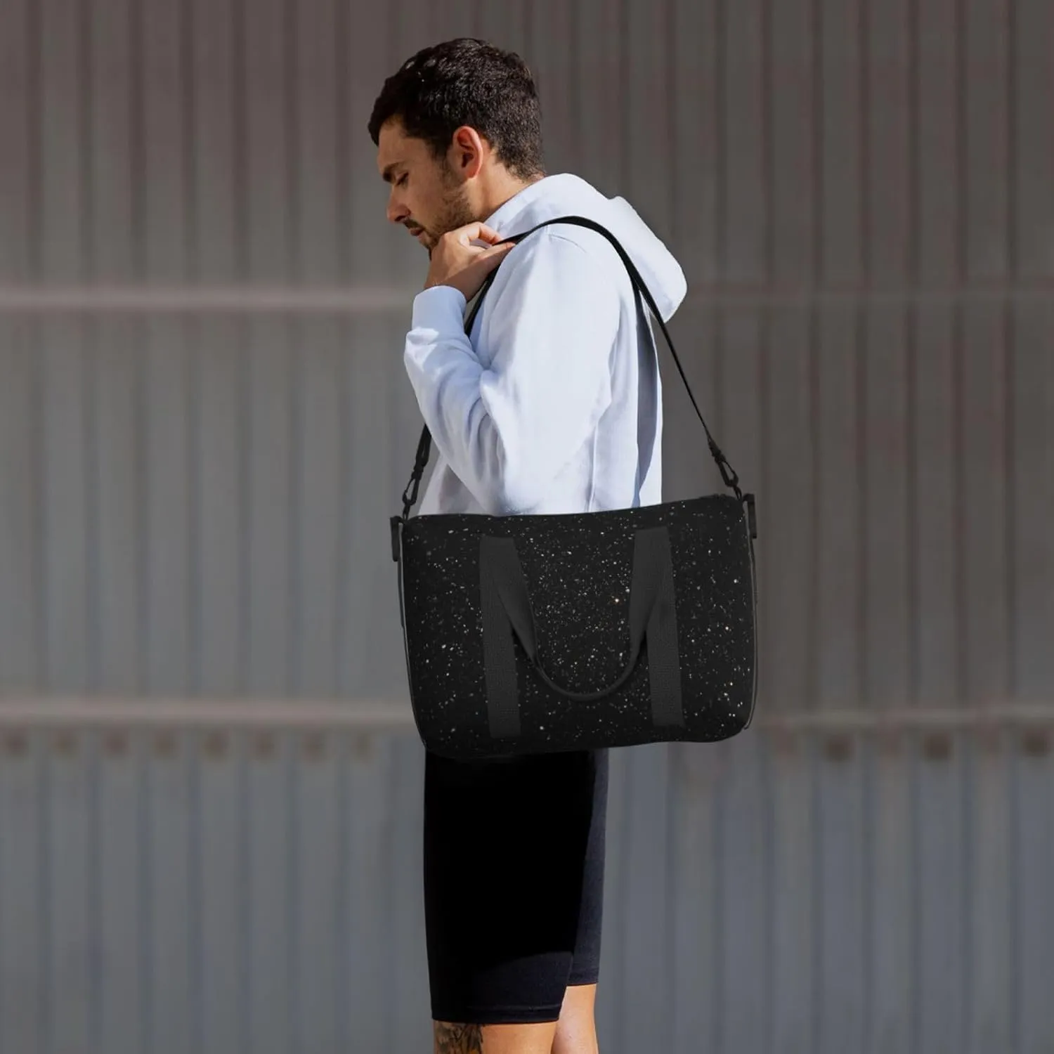 Sports Gym Bag for Women Men Travel Duffel Bag Tote black glitter Weekender Bag Canvas Carry on Overnight Bag for Travel Swimming Fitness Workout Sports Duffle Bag