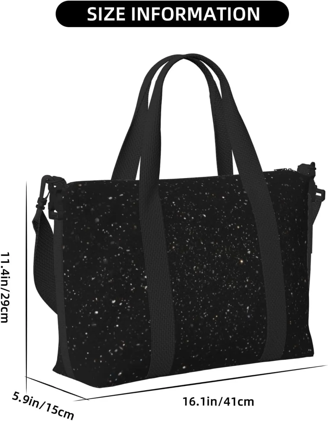 Sports Gym Bag for Women Men Travel Duffel Bag Tote black glitter Weekender Bag Canvas Carry on Overnight Bag for Travel Swimming Fitness Workout Sports Duffle Bag