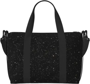 Sports Gym Bag for Women Men Travel Duffel Bag Tote black glitter Weekender Bag Canvas Carry on Overnight Bag for Travel Swimming Fitness Workout Sports Duffle Bag