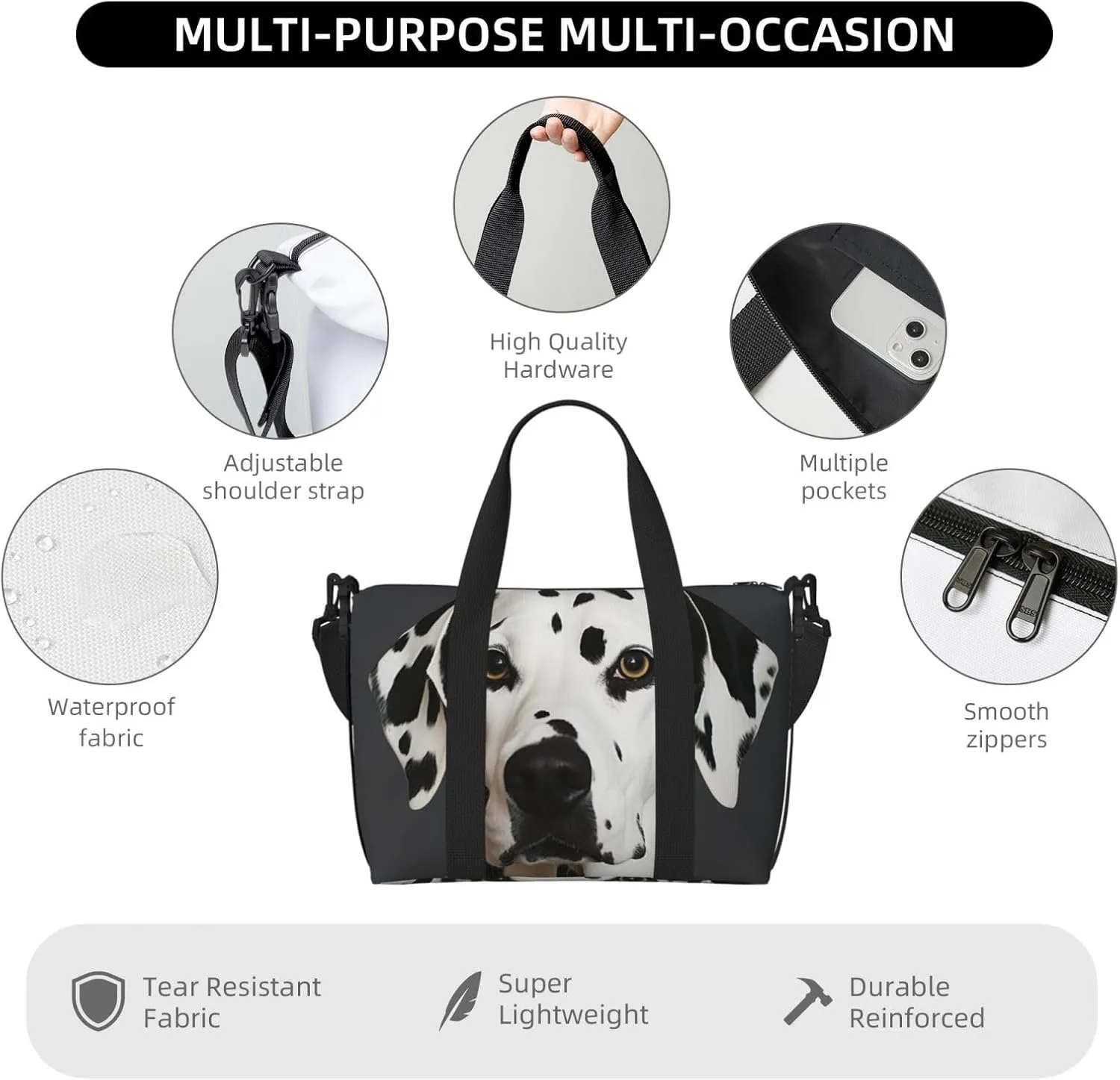 Sports Gym Bag for Women Men Travel Duffel Bag Tote Dalmatian Weekender Bag Canvas Carry on Overnight Bag for Travel Swimming Fitness Workout Sports Duffle Bag