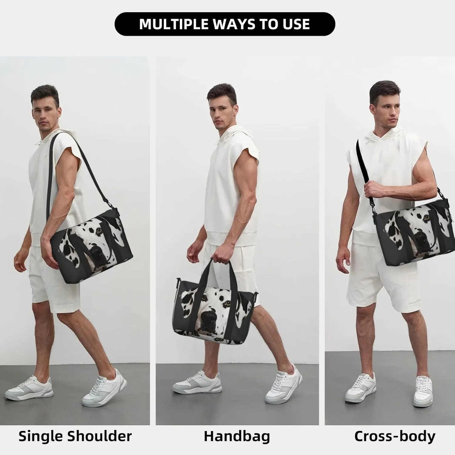 Sports Gym Bag for Women Men Travel Duffel Bag Tote Dalmatian Weekender Bag Canvas Carry on Overnight Bag for Travel Swimming Fitness Workout Sports Duffle Bag