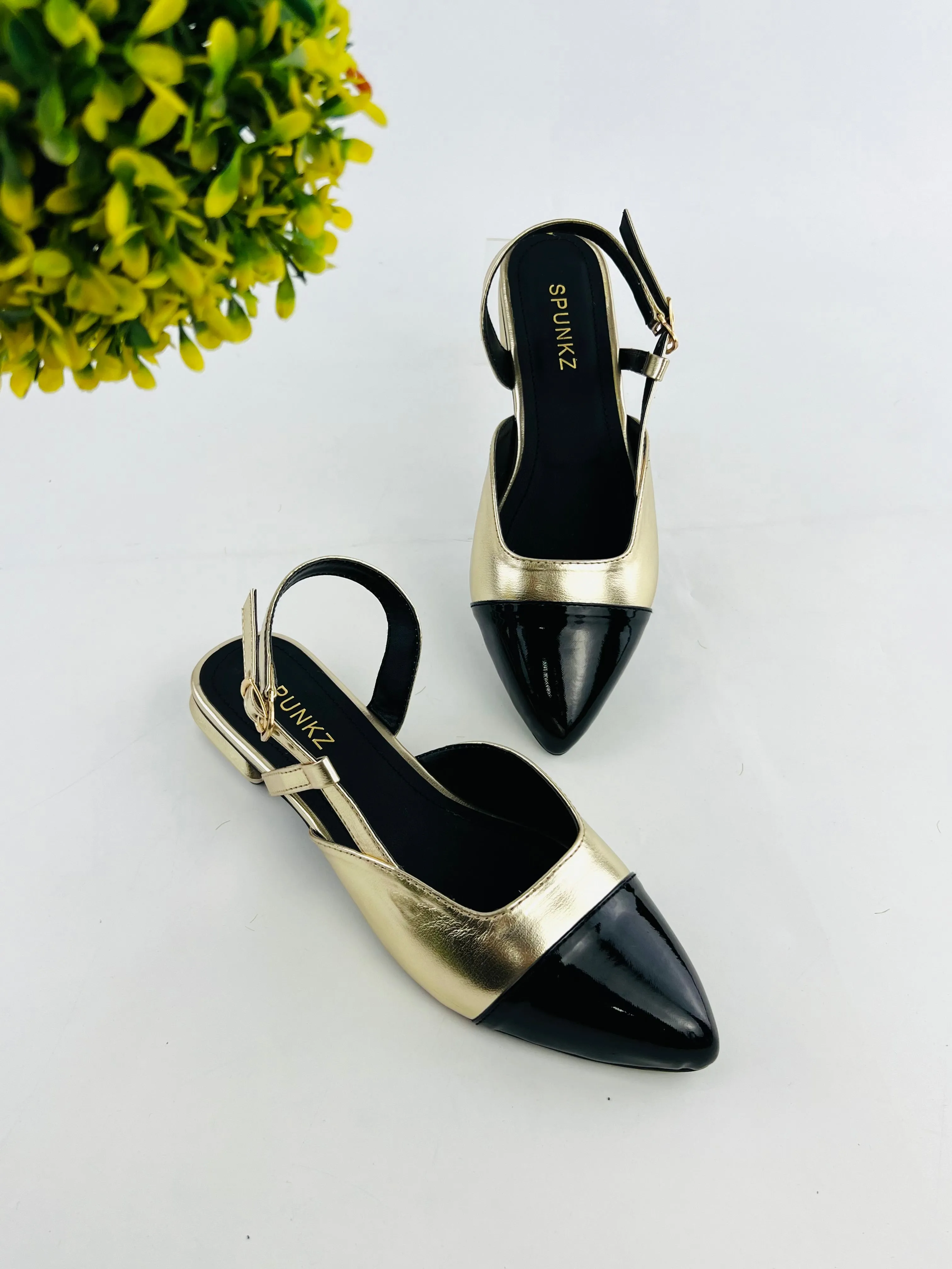 Spunkz Gold Slingback Cap Toe Pump-11001