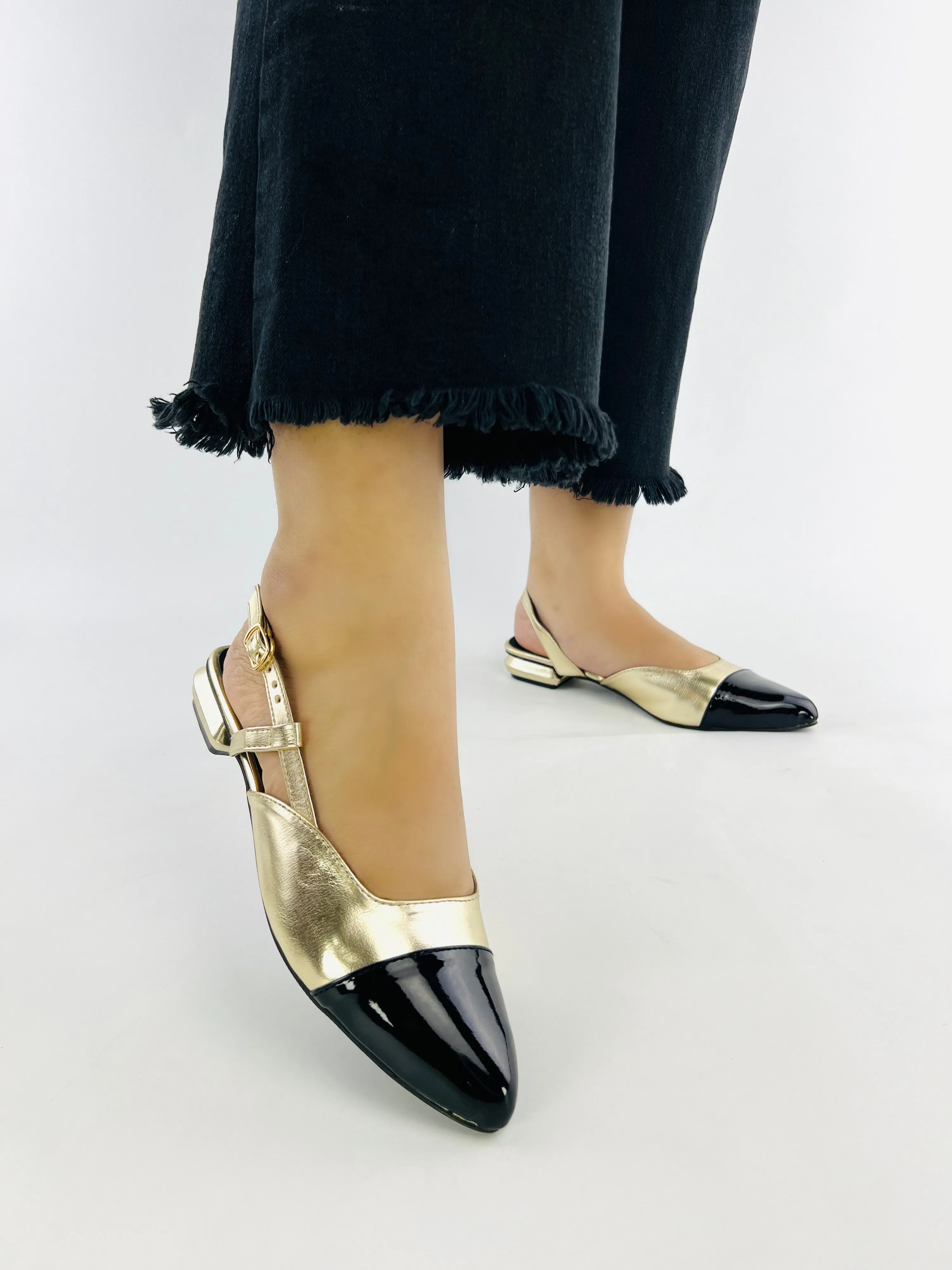 Spunkz Gold Slingback Cap Toe Pump-11001