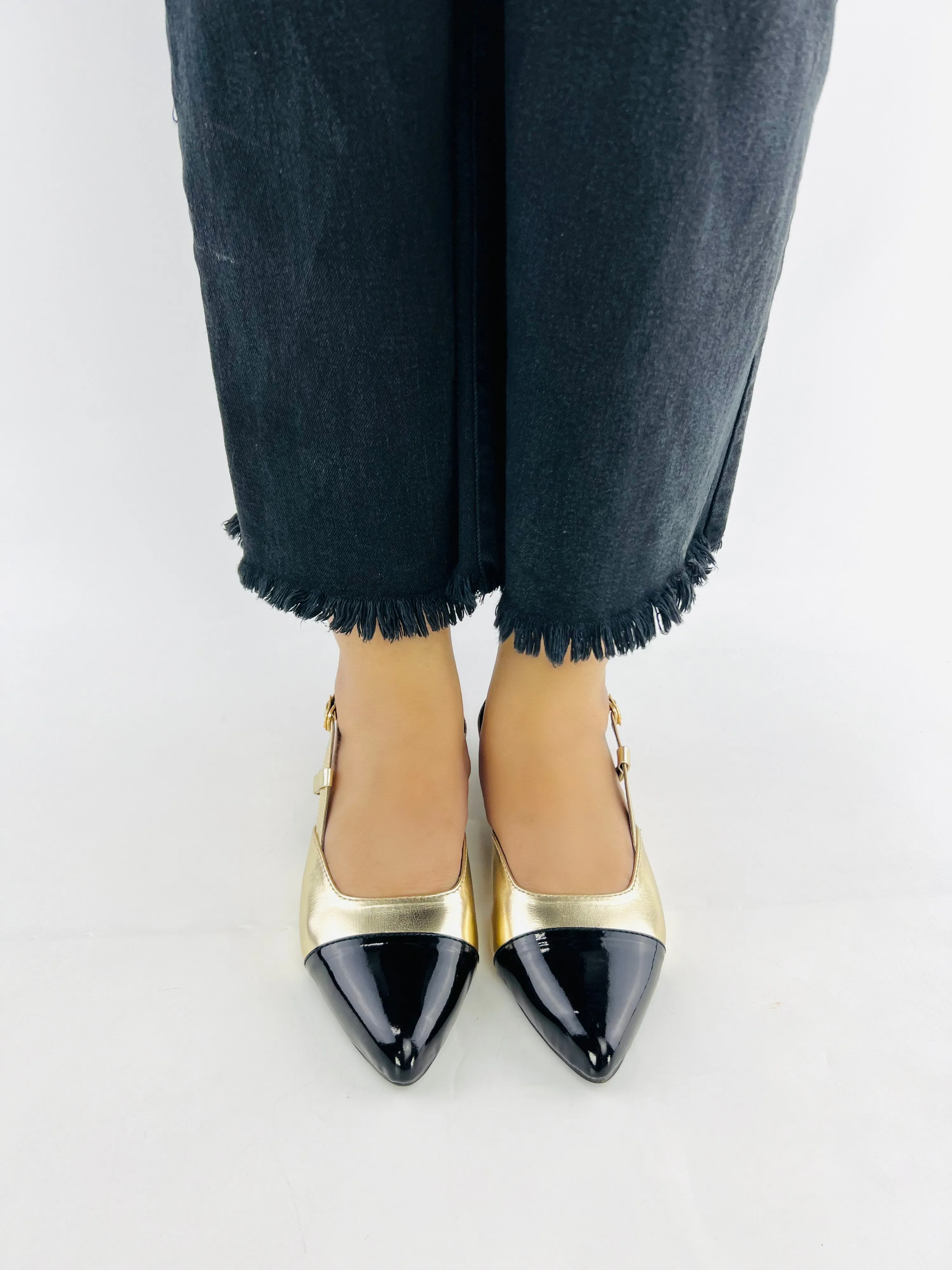 Spunkz Gold Slingback Cap Toe Pump-11001