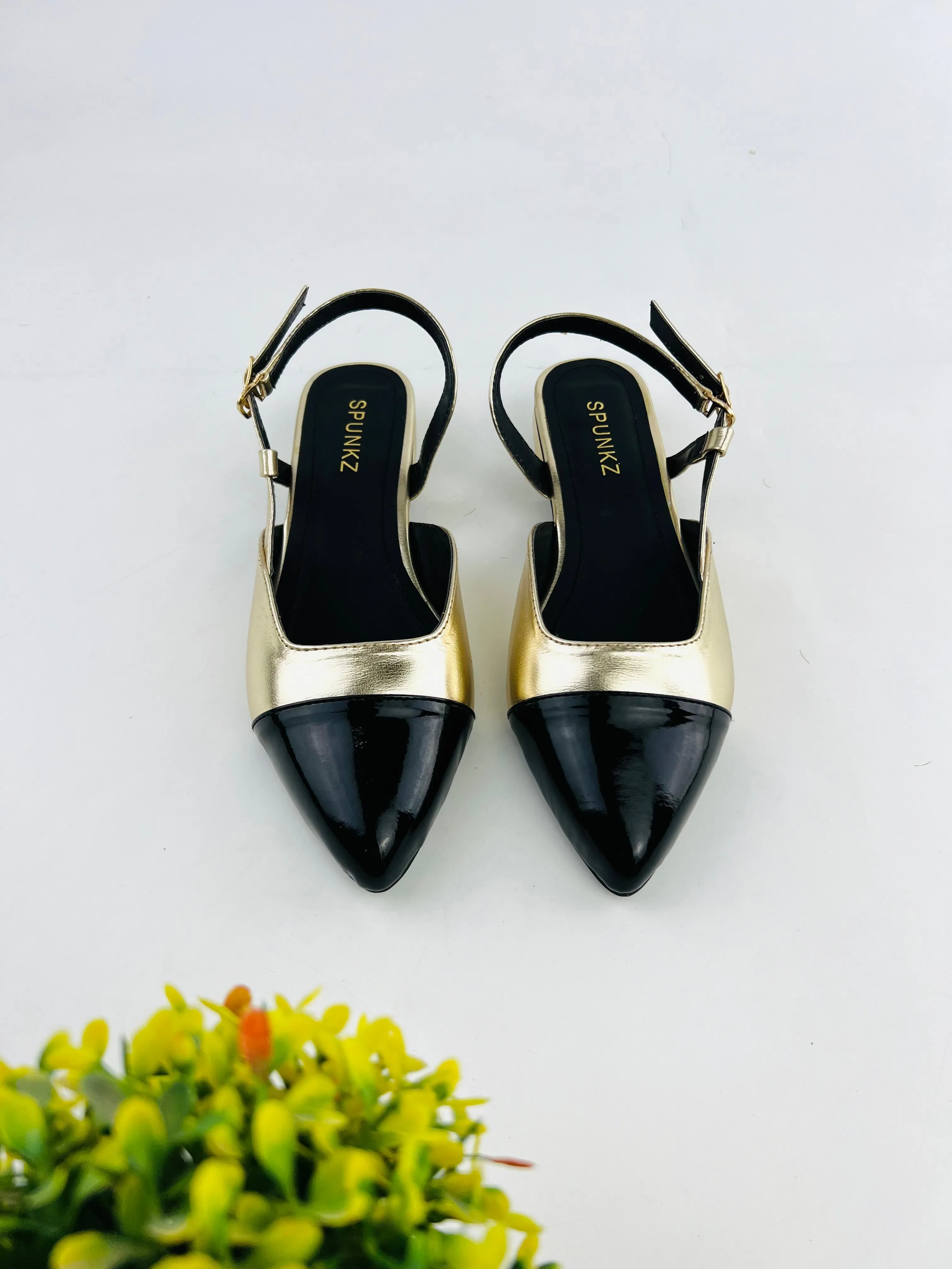 Spunkz Gold Slingback Cap Toe Pump-11001
