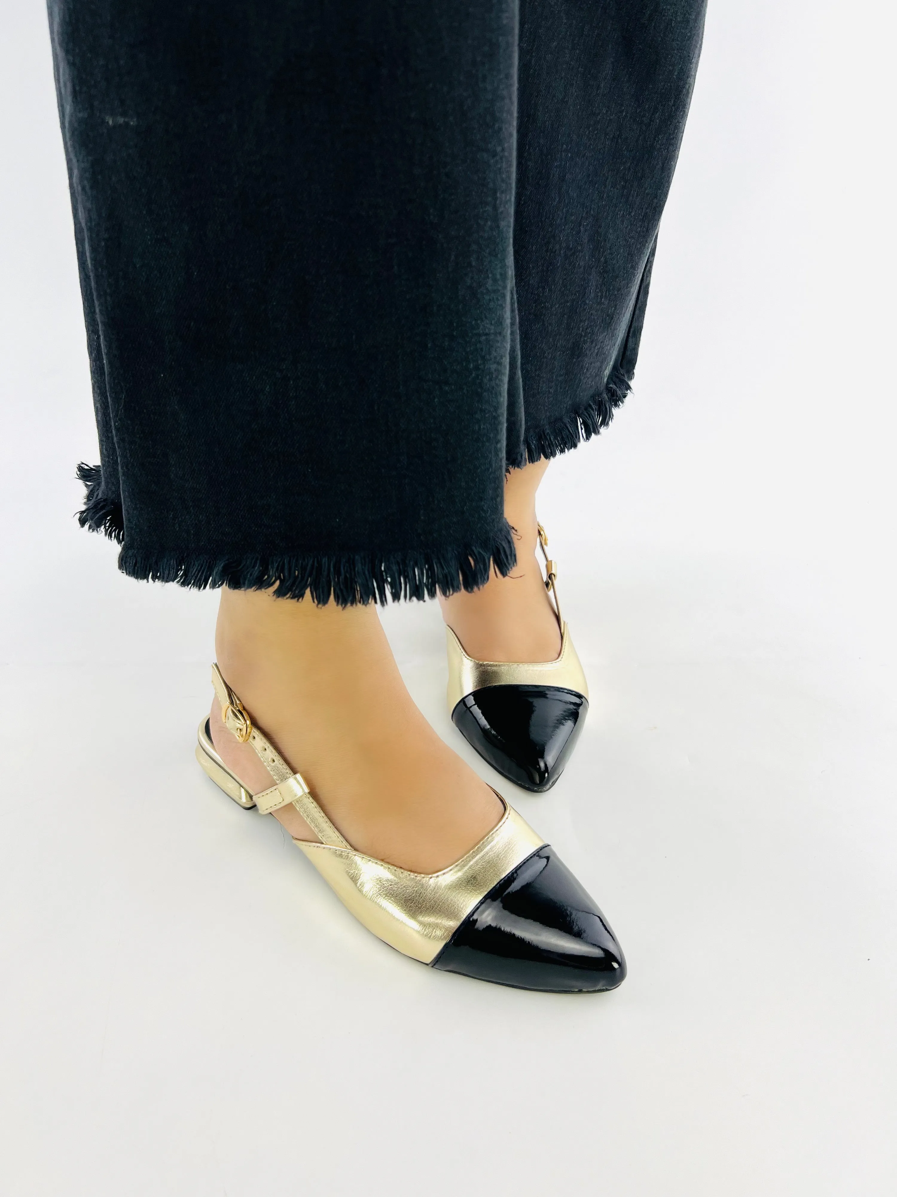 Spunkz Gold Slingback Cap Toe Pump-11001