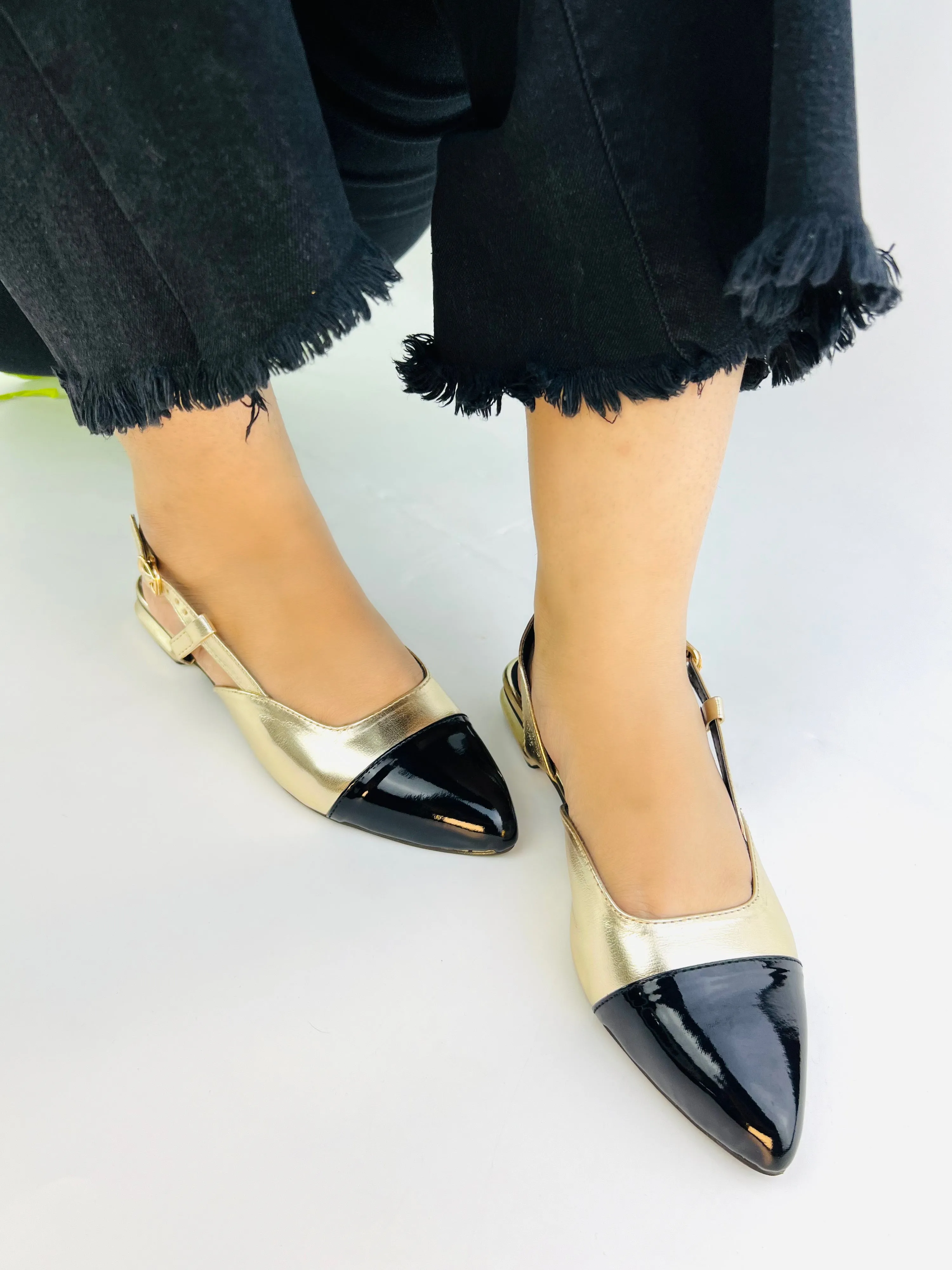 Spunkz Gold Slingback Cap Toe Pump-11001