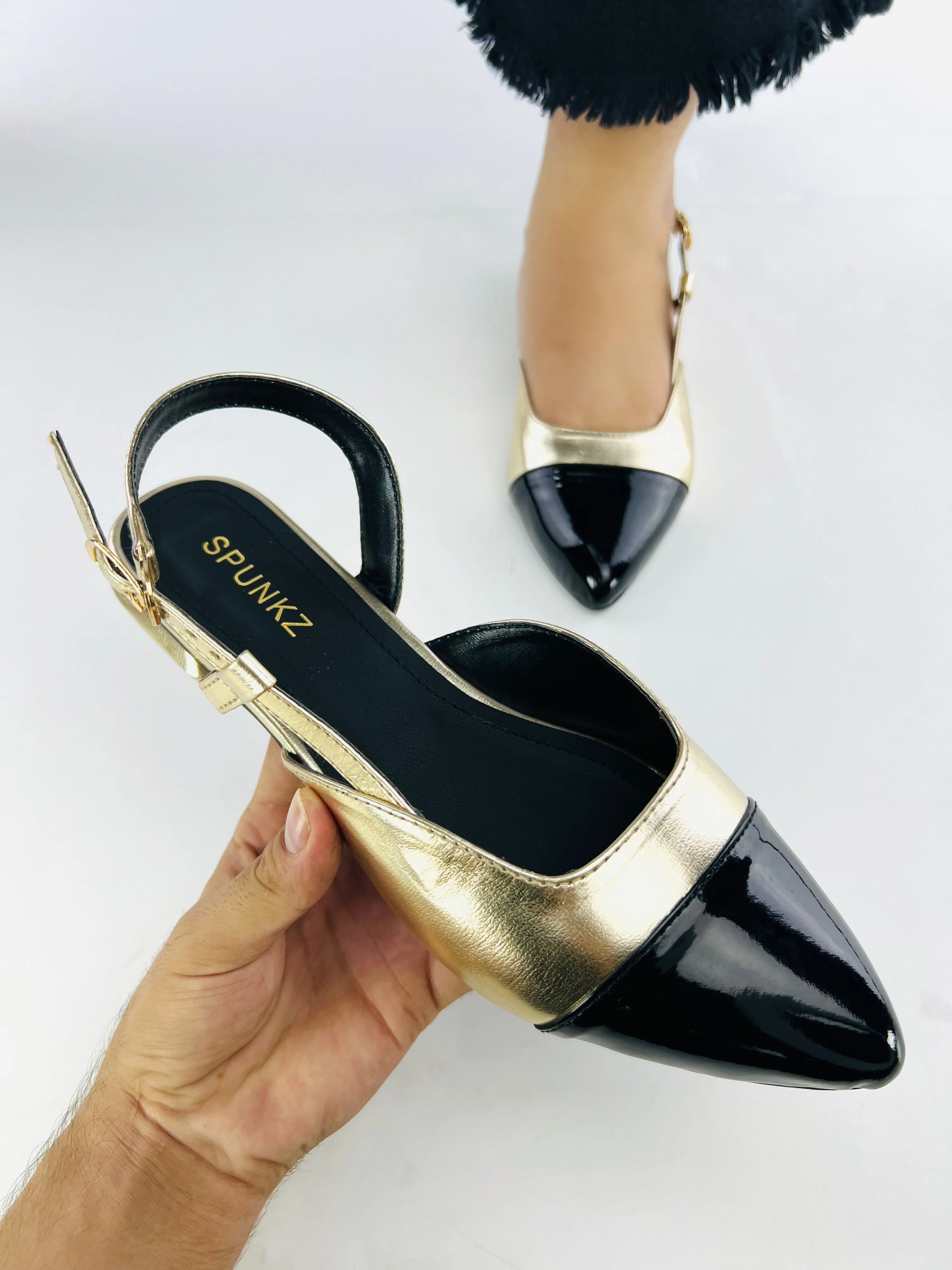 Spunkz Gold Slingback Cap Toe Pump-11001