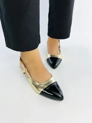 Spunkz Gold Slingback Cap Toe Pump-11001