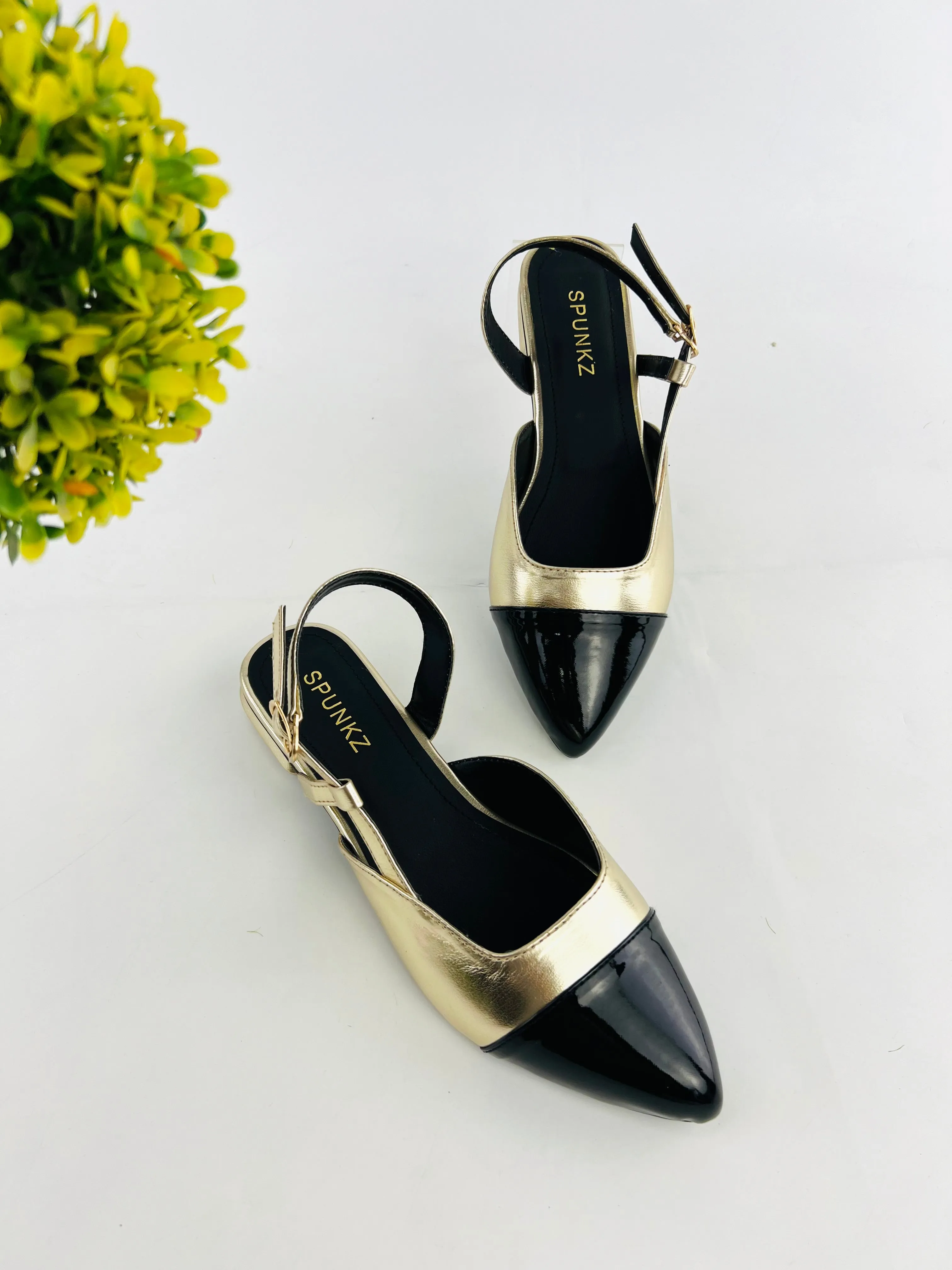 Spunkz Gold Slingback Cap Toe Pump-11001