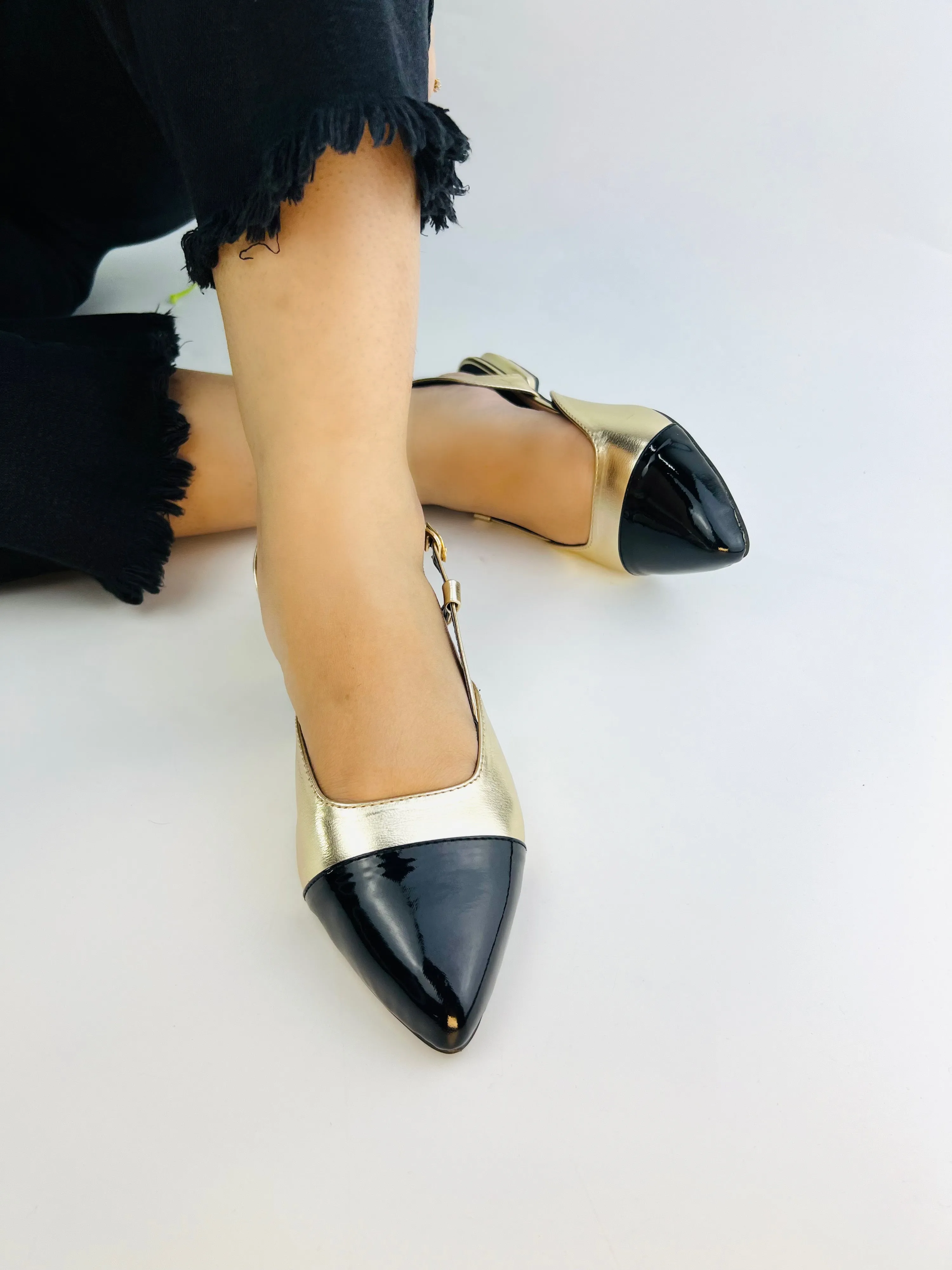 Spunkz Gold Slingback Cap Toe Pump-11001