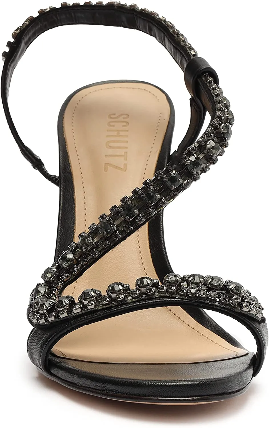 Stiletto Premium variety Pull Open On Toe Black Court Heel Crystal Schutz Studs Excellent craftsmanship Sandals Metallic