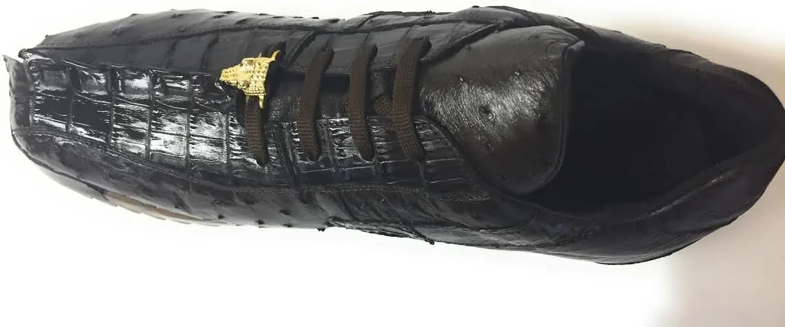 Studio Men's Forte Leather Brown Nicotine Ostrich Caiman Dress Sneaker