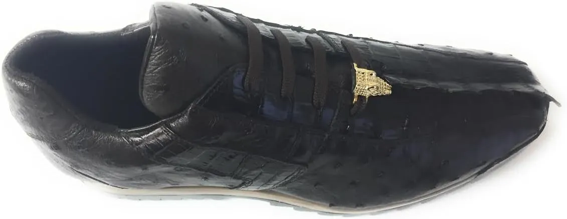 Studio Men's Forte Leather Brown Nicotine Ostrich Caiman Dress Sneaker
