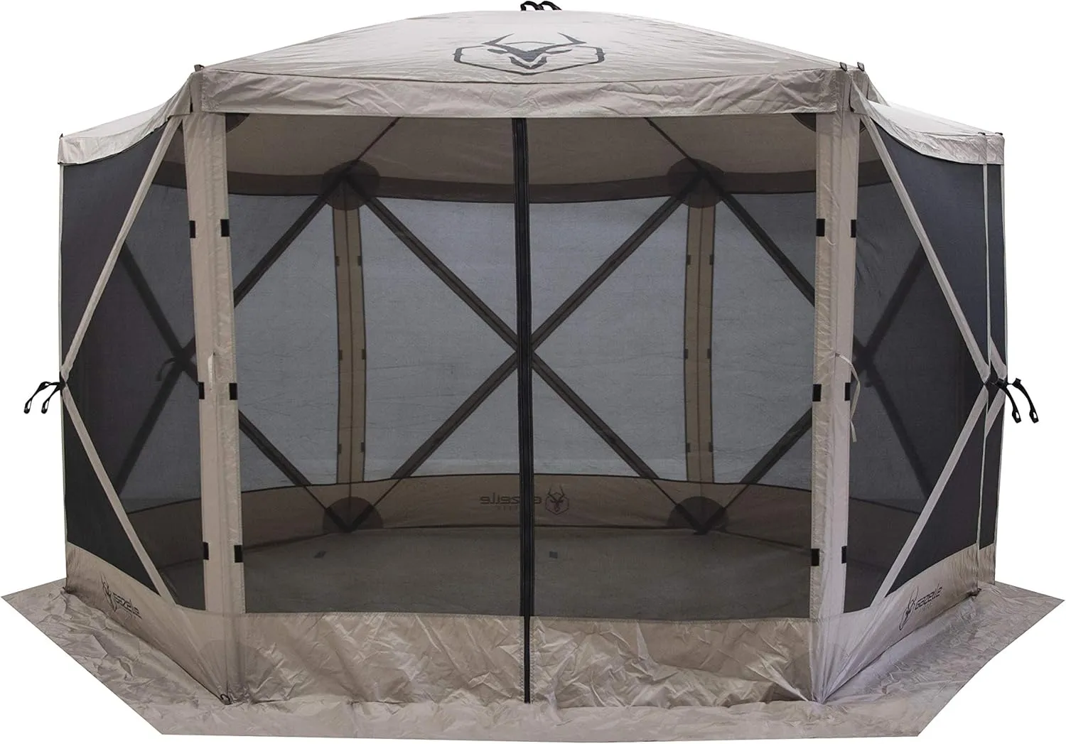 Tents™, G6 6-Sided Portable Gazebo, Easy Pop-Up Hub Screen Tent, Waterproof, UV Resistant, 8-Person & Table, Desert Sand, 86" x 124" x 124", GG601DS