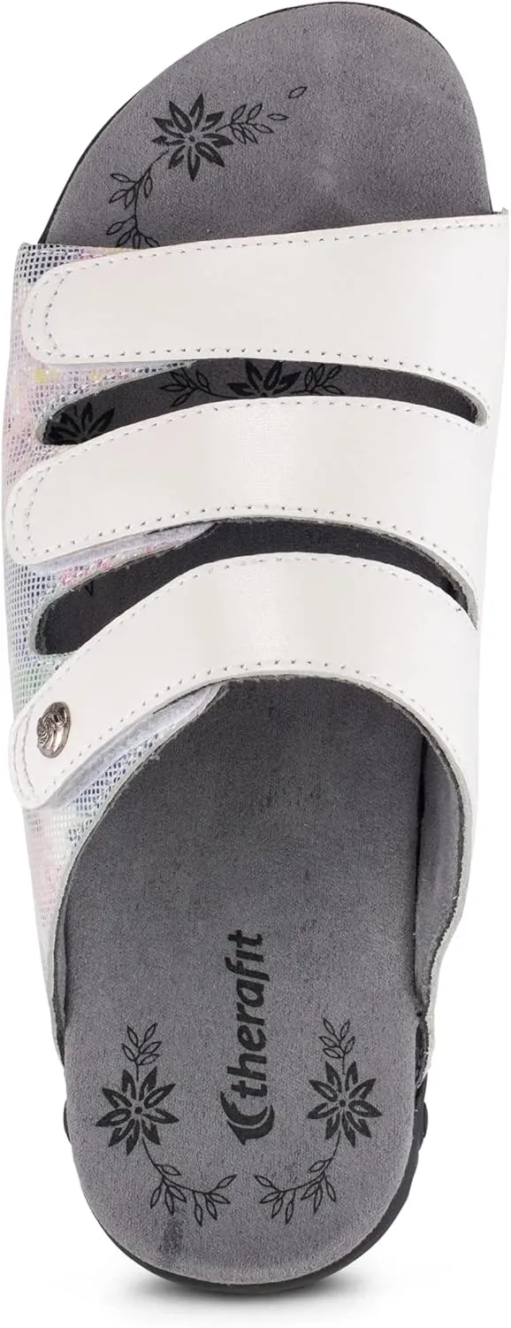 Therafit Vanessa Women's Leather Adjustable Slip On Sandal - for Plantar Fasciitis/Foot Pain