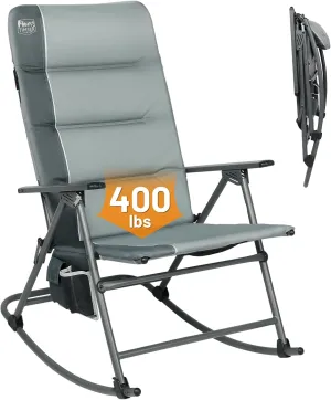 TIMBER RIDGE Oversized Folding Rocking Camping Chair, Padded Outdoor Rocker with High Back, Portable Outdoor Chair for Patio, Garden, Lawn, Supports up to 400 lbs, Gray