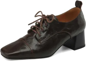 TinaCus Women's Handmade Geniuine Leather Vintage Lace Up Oxfords Square Toe Office Shoes