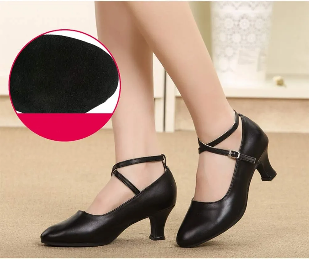 TINRYMX Women Standard Latin Dance Shoes Cross Strap Ballroom Modern Character Tango Salsa Party Dress Pump Shoes with Closed Toe 815