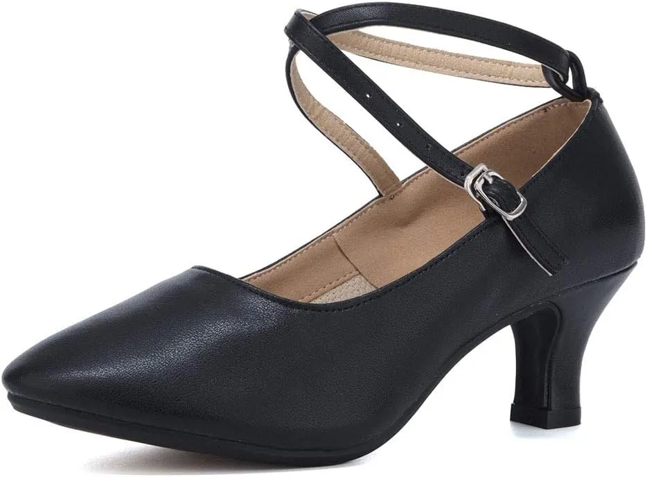 TINRYMX Women Standard Latin Dance Shoes Cross Strap Ballroom Modern Character Tango Salsa Party Dress Pump Shoes with Closed Toe 815