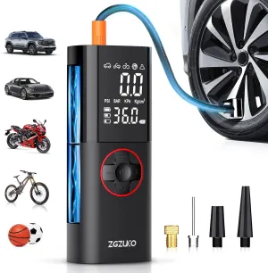 Tire Inflator Portable Air Compressor, 150PSI Rechargeable Air Pump for Car Tires with Battery, Cordless Tire Pump with Pressure Gauge & LCD Dual Screen, for Cars, Motorcycles, Bikes, Balls