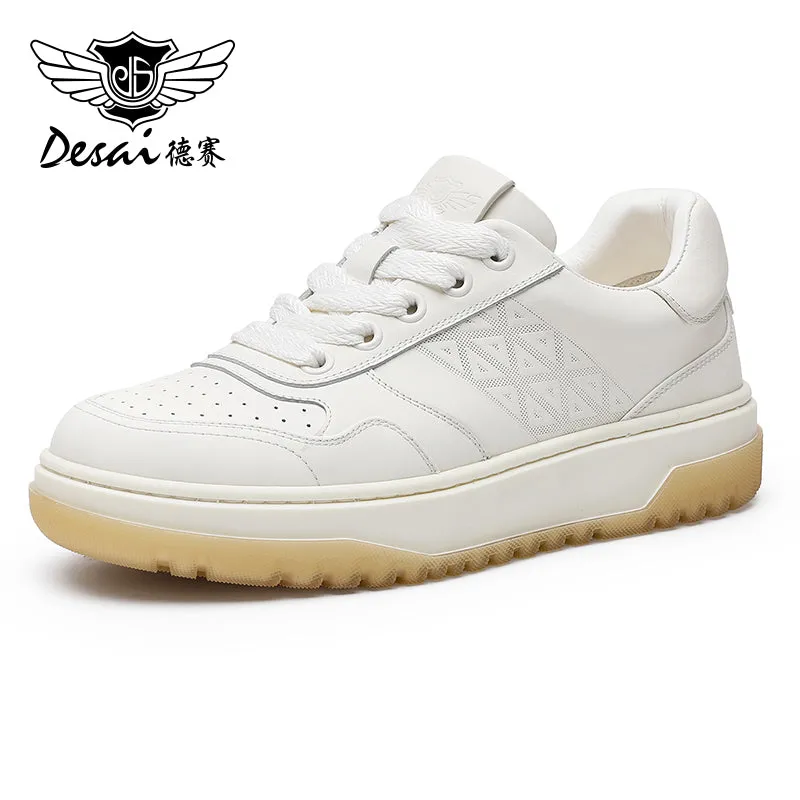 TNV Men shoes Sneakers fashion versatile real cowhide leather Triangle Pattern Four-season shoes COOLMAX material Comfortable School and Casual Outfit DS33108