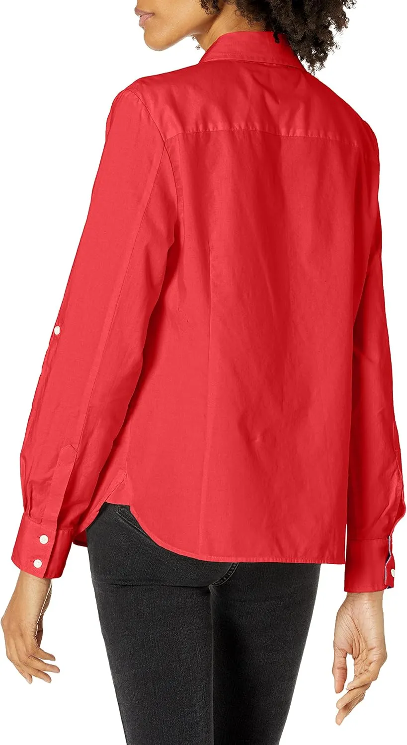 Tommy Hilfiger Women's Button Collared Shirt with Adjustable Sleeves