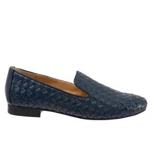 Trotters Gracie T2006-400 Womens Blue Wide Leather Loafer Flats Shoes