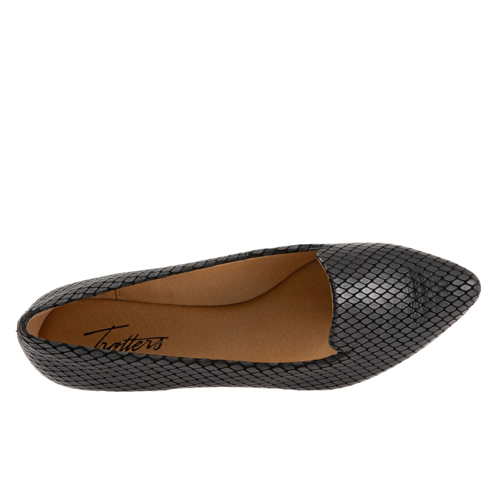 Trotters Harlowe T1707-013 Womens Black Wide Leather Loafer Flats Shoes