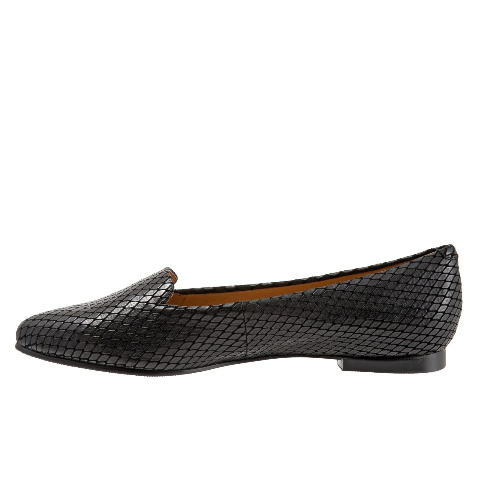 Trotters Harlowe T1707-013 Womens Black Wide Leather Loafer Flats Shoes