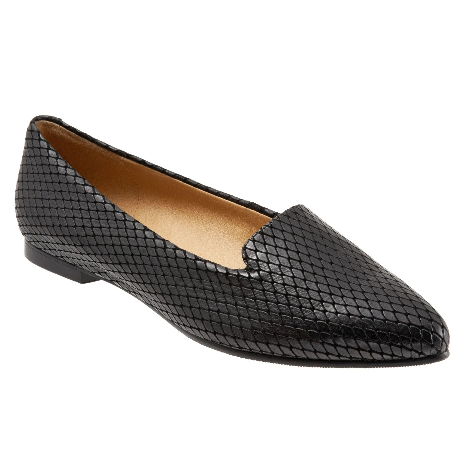 Trotters Harlowe T1707-013 Womens Black Wide Leather Loafer Flats Shoes