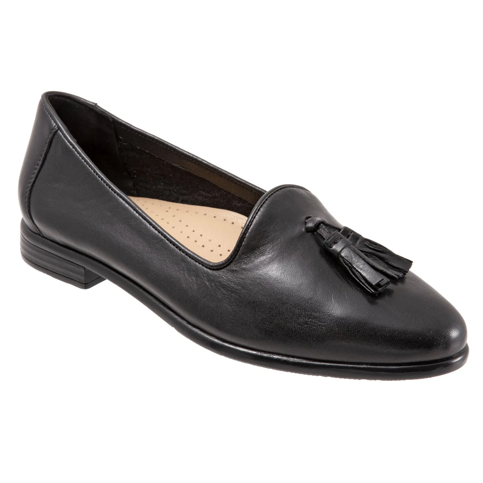 Trotters Liz Tassel T2224-001 Womens Black Leather Loafer Flats Shoes