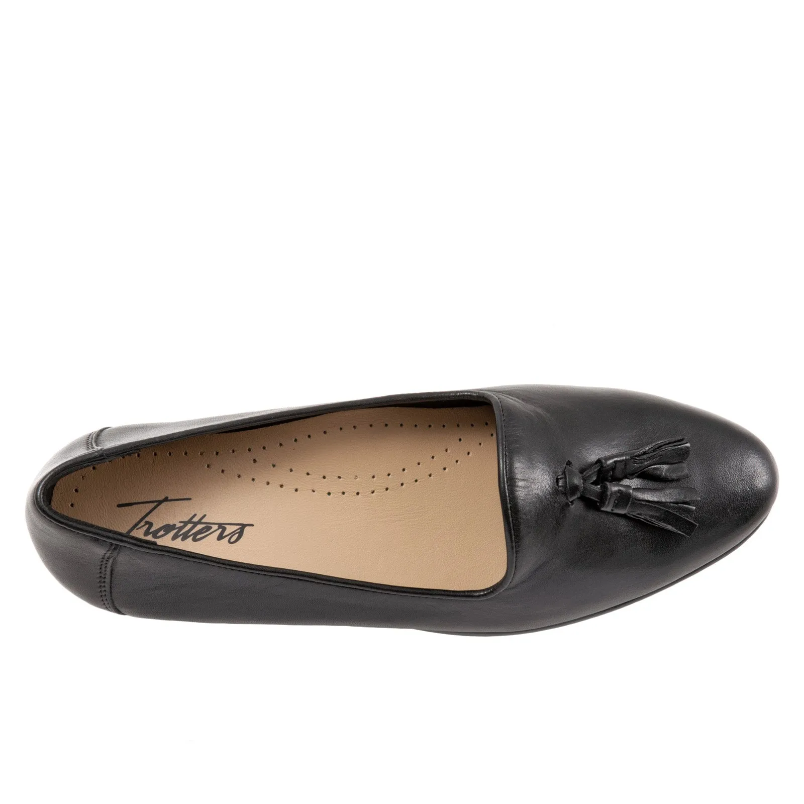 Trotters Liz Tassel T2224-001 Womens Black Leather Loafer Flats Shoes