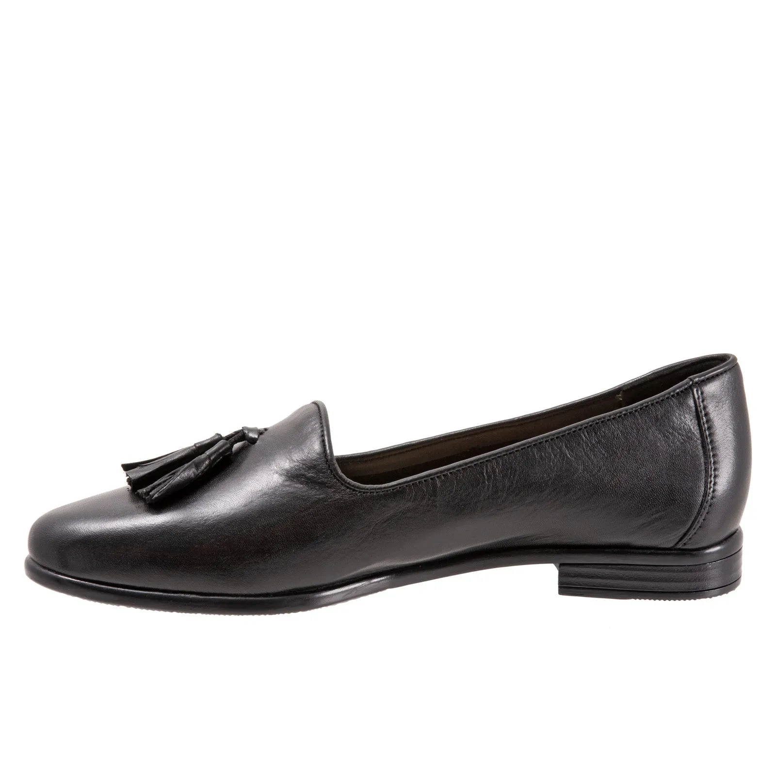 Trotters Liz Tassel T2224-001 Womens Black Leather Loafer Flats Shoes