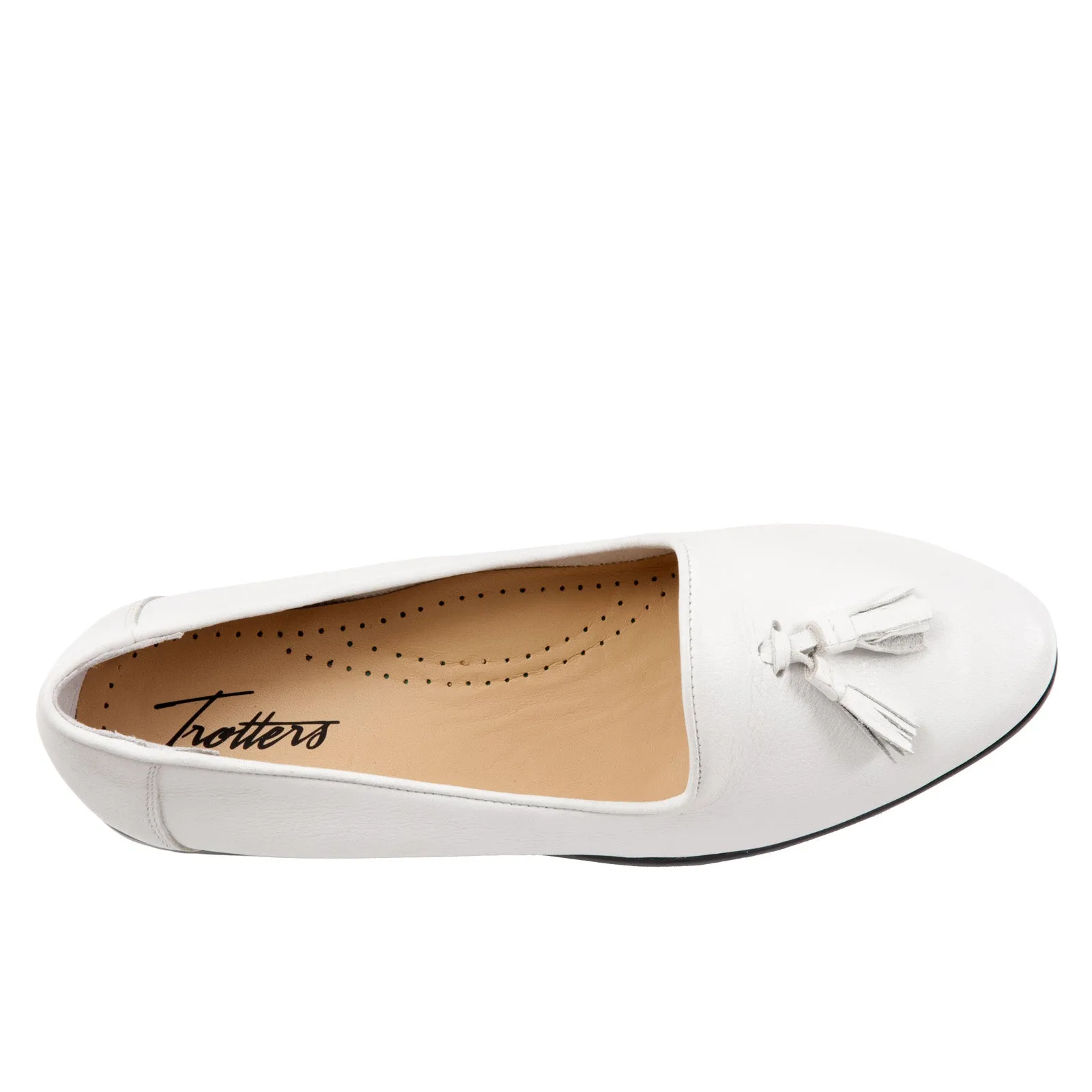 Trotters Liz Tassel T2224-100 Womens White Leather Loafer Flats Shoes