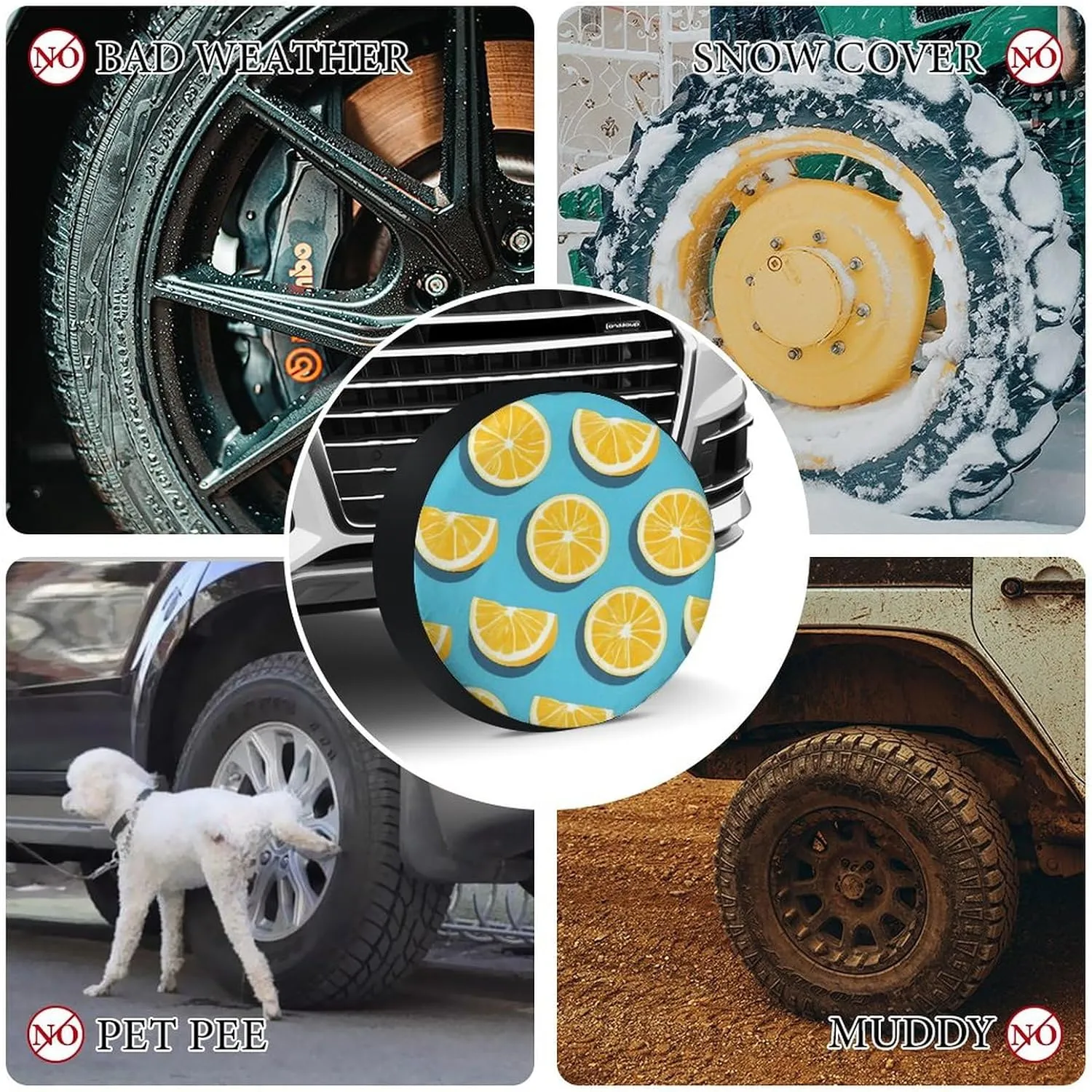 Universal Spare Tire Cover Waterproof Wheel Covers Car Tire Protector Lemon Wedges Wheel Protector Dustproof Wheels Tires Cover for RV SUV Truck Camper Trailer 32inch